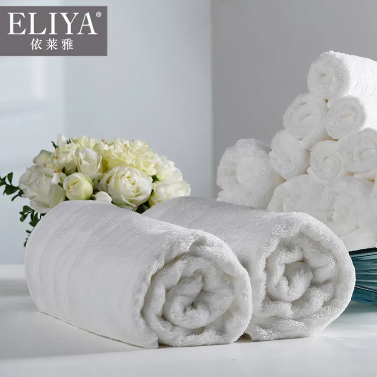 Luxury white color 5 star hilton hotel luqury bath towel set for hotel,hotel balfour spa towels with logo embossed