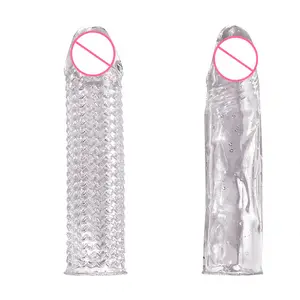 Elasticidade Crystal Clear TPE Soft Penis Sleeve Para Homens Penis Extender Sex Toy