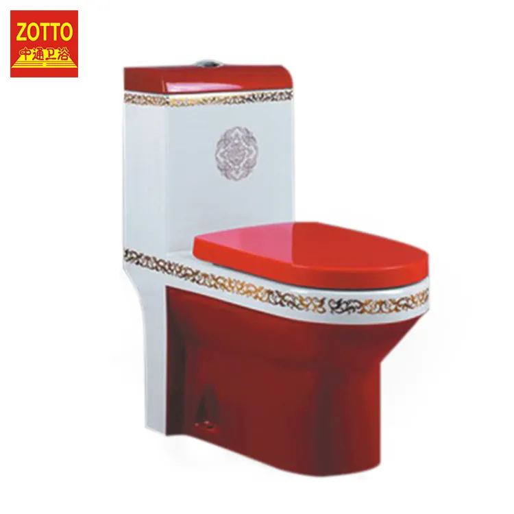 Chine fournisseurs ronde p s piège au plancher wc en céramique toilettes de couleur décoré d'une seule pièce rouge