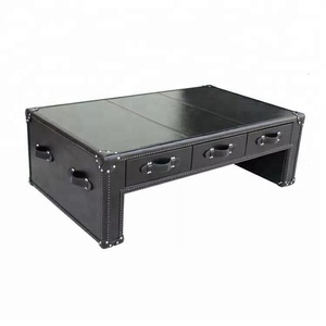 Luxury Vintage <strong>Trunk</strong> <strong>Coffee</strong> <strong>Table</strong> 100%genuine Leather Antique Chests &amp; <strong>Trunks</strong> American Style Tea <strong>Table</strong> with Storage 6 Drawers - Product Image 4