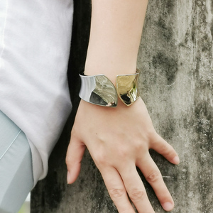 HANSIDON Chic Kim Loại Tuyên Bố Bangle Mix Color Mạ Vàng Cuff Bracelet Đơn Giản Mở Thiết Kế Hợp Kim Jewelry Bracelet Bangles - Product Image 2