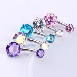 High Quality Assorted LOW MOQ Surgical Steel Round CZ Navel Bar Button Rings