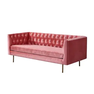 Ensemble canapé en tissu et velours rose, mobilier de salon moderne, ensemble de luxe avec cadre métallique