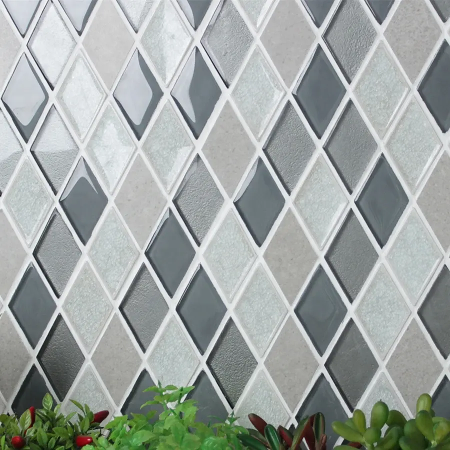 2019 più nuovo grigio bianco mix di vetro rombo mosaico di marmo pavimento di piastrelle per la cucina