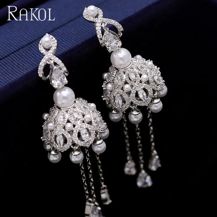 Rakol ZE1002 jewelry fancy bridal wedding silver CZ pearl earrings