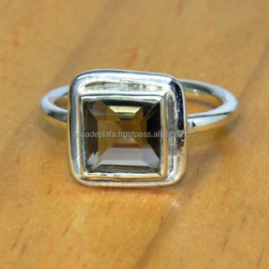 Anillo de Plata de Ley 925 de estilo Vintage hecho a mano con forma cuadrada facetada, piedras preciosas de cuarzo ahumado, regalo de fiesta de compromiso de boda - Product Image 1