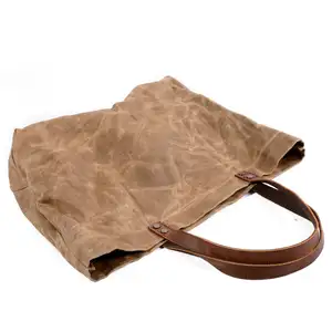 निविड़ अंधकार तेल मोम कैनवास हैंडबैग फैशन ढोना बैग पार अनुभाग बड़ी क्षमता शॉपिंग बैग कंधे बैग