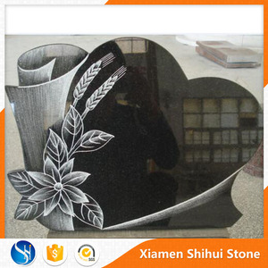 SH камень черное сердце гранитное надгробие с резной розой - Product Image 3