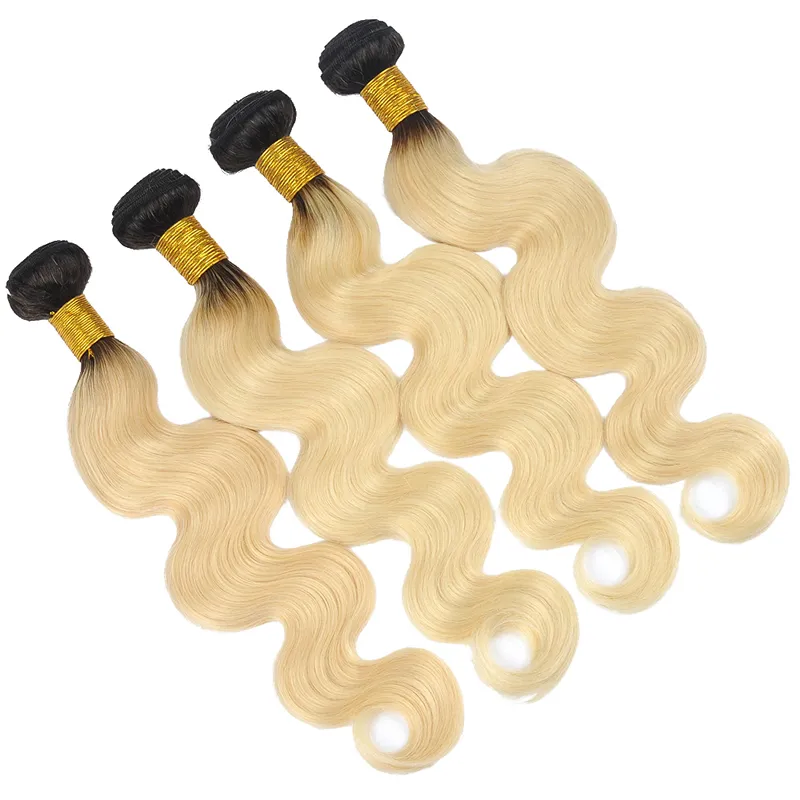 1B 613 Blonde Body Wave Ombre hair bundles Brazilian Human Hair Extension With Lace Frontal Closure