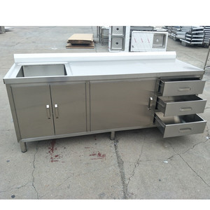 Stainless Steel Custom Made Commercial Kitchen Single Bowl Sink Cabinet with Drawer