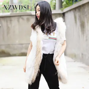 CX-G-B-69C Best Quality Women Rabbit Fur Vest Latest With Pocket Fur Hoody