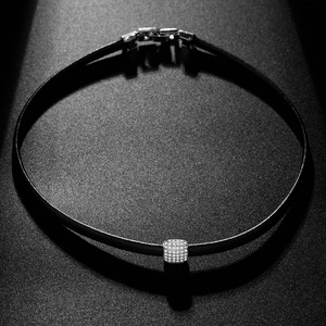 LUOTEEMI Geometrica Zircon di Fascino Con Nero Treccia di Cuoio Handmade Chocker Colar <span class=keywords><strong>Collana</strong></span> Per Le Donne - Product Image 3