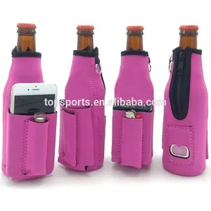 Neoprene bia giữ chai với túi điện thoại và mở chai