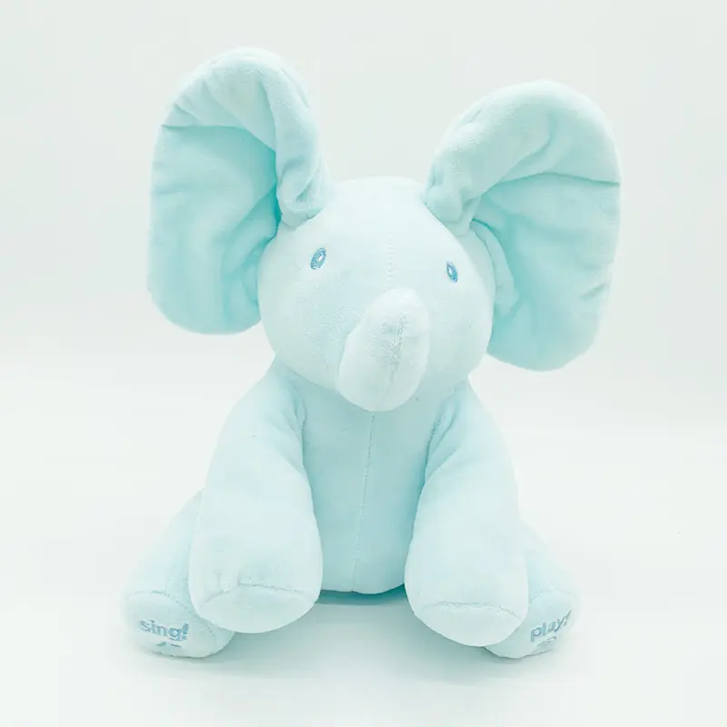 Creative new Children's music toys wholesale custome-made cute blue singing hide-and-seek elephants electric plush doll toys