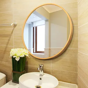 Frame Polished Edge Bathroom Round Wall Mirror Round Wood Bathroom Mirror