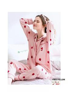 Venta al por mayor camisón de pijamas de satén largo Sleeves100 % de algodón de las mujeres ropa de dormir - Product Image 3