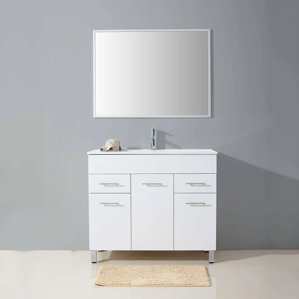 Lavabo en marbre Style européen, armoire de salle de bains avec miroir, taille personnalisée, 3 portes 2 tiroirs