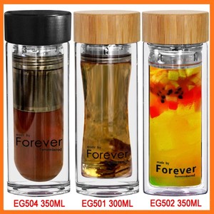 2017 más nuevo doble pared botella de vidrio para <span class=keywords><strong>el</strong></span> té negro y <span class=keywords><strong>el</strong></span> té verde con tapa de bambú y colador de malla - Product Image 1