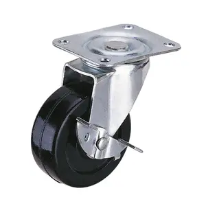 40mm Light Duty Castor Furniture Caster Rubber Contact Wheel Black Rubber Caster With Side Stopper