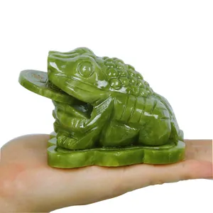 Klaar Om Zuid Jade Carving Geld Kikker Standbeeld Feng Shui Ambachten Natuursteen Gesneden Figurine