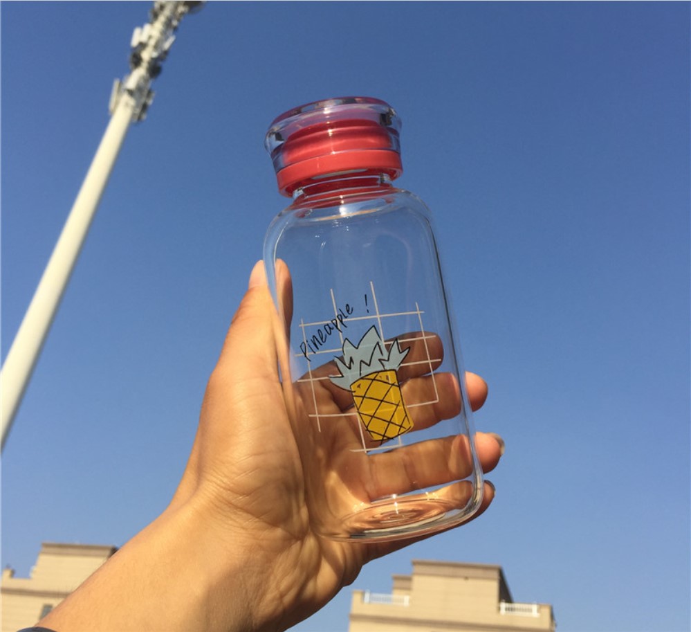 500ml Glass Water Bottle cute girl Water Bottles with colorful logo