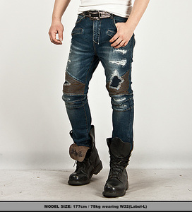 OEM Jeans motard bleu skinny en denim pour homme 066 - Product Image 2