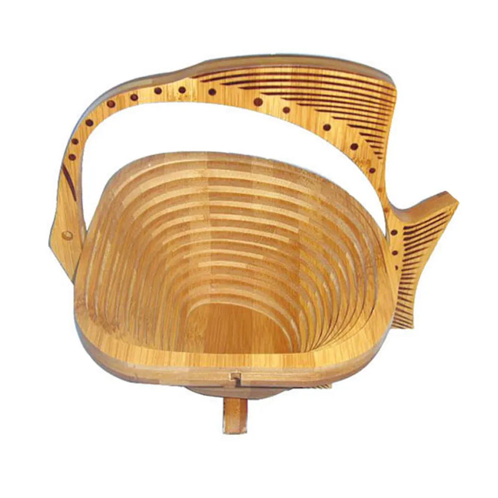 Folding Animal Fish Shape Wooden Flower Basket Foldable Oh Nuts Tray 100% Organic Bamboo Basekt Coaster