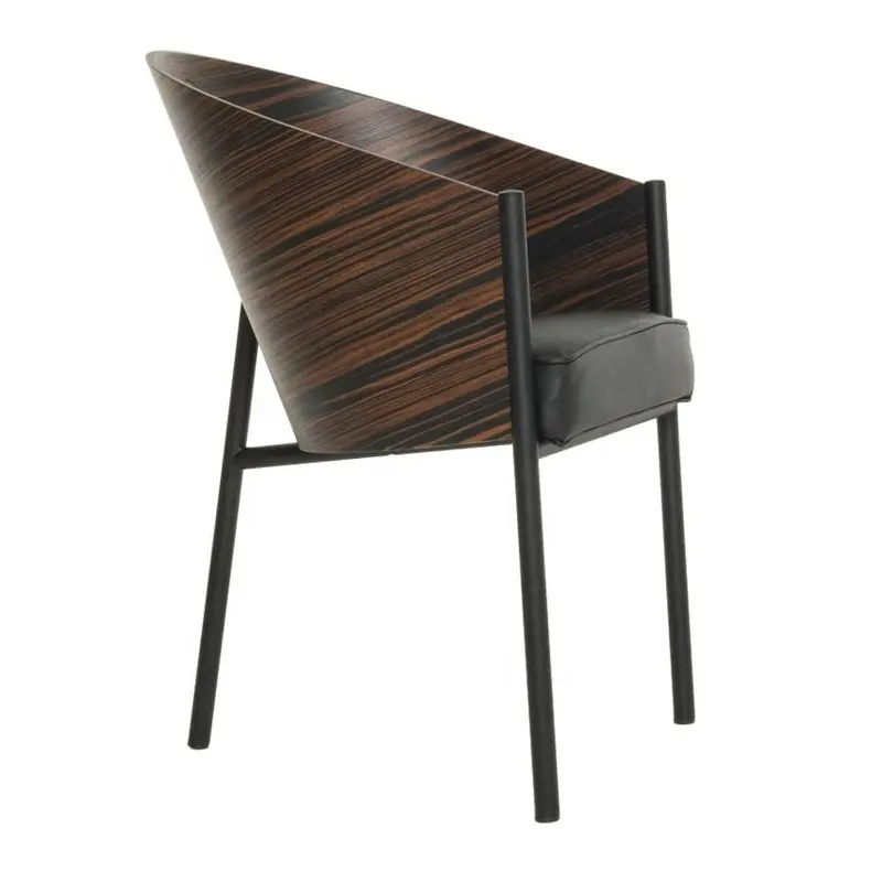 YC-AJ009 Betaalbare Luxe Staal Base Frame Hout Terug Eetkamer Arm Stoel Met Polyurethaanschuim Pad Hout Seat