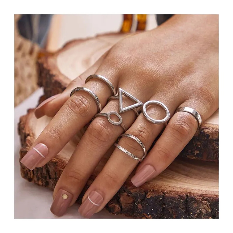 Populaire Driehoek Coral Simple Ring Set Lichtmetalen Zilveren 6 Stuk Mannen Ringen Luxe Sieraden