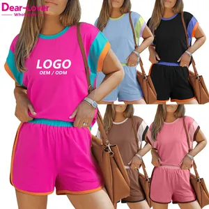 Dear-Lover Wholesale Private Label 2 Piece Set Summer Color Block Loose Fit Top And Wide Leg Women Short Sets