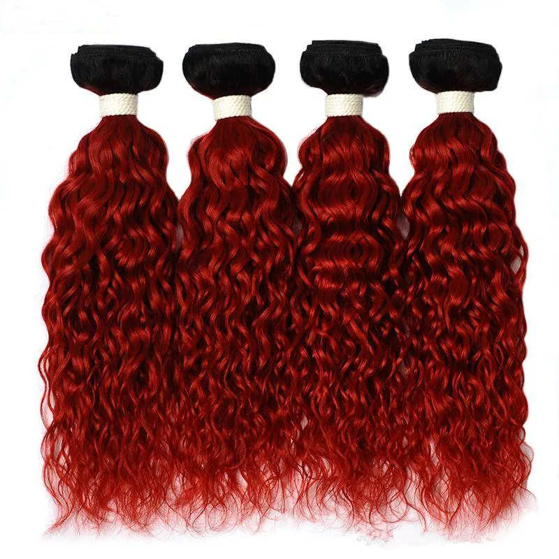 Grosir 2021 8 Inci Rambut Indian Ombre Merah Manusia Menenun Tanpa Kusut Kusut Rambut India 4 Bundel Penutup Frontal Renda Swiss