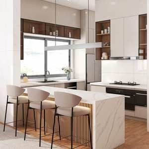 Ensemble de meubles de cuisine contemporains et élégants avec comptoir en marbre, fonctionnels et modernes, avec des accents en bois et un îlot, cuisine moderne - Product Image 1