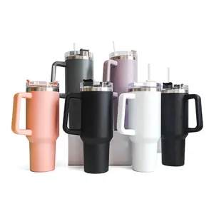 Custom Logo 40oz Stainless Steel Vacuum Insulated Travel Car Boba Coffee Cup Mug Tumbler With Handle And Straw