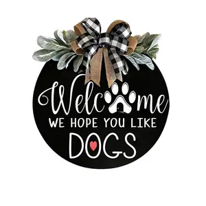 paw Prints We Hope You Like Dogs Housewarming Round Wood Sign Farmhouse Round Wooden Sign Door Hanging Wooden ornament