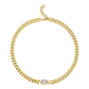 Latest High Quality 18K Gold Plated Brass Jewelry Thick Chain Zircon Stone Fashion Accessories Necklace P213234