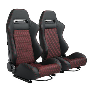 Sièges de voiture modifiés, sièges sport en cuir PVC, rails coulissants doubles, noir et rouge, surpiqûres en losange, pour améliorer l'intérieur de la voiture - Product Image 2