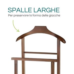 Appendiabiti in Legno di Faggio 43x33x105 Cm Colore Noce con Ruote per Conservazione Abiti - Product Image 3