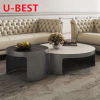 U-BEST Meubles de salon haut de gamme, ensemble de table basse de luxe en or, plateau en marbre italien, table à thé, table d'appoint, base en métal