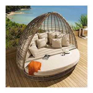 أريكة ريفية خارجية مقطعية للحديقة وكراسي تشمس للسرير مع مادة خوص مستديرة الشكل للسقف للاستخدام في الفناء - Product Image 4
