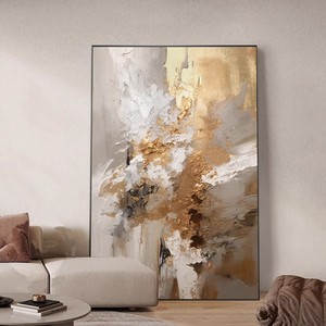 Pintura al óleo abstracta moderna sobre lienzo, marco rectangular negro, arte decorativo dibujado a mano para sala de estar, pared de entrada - Product Image 1