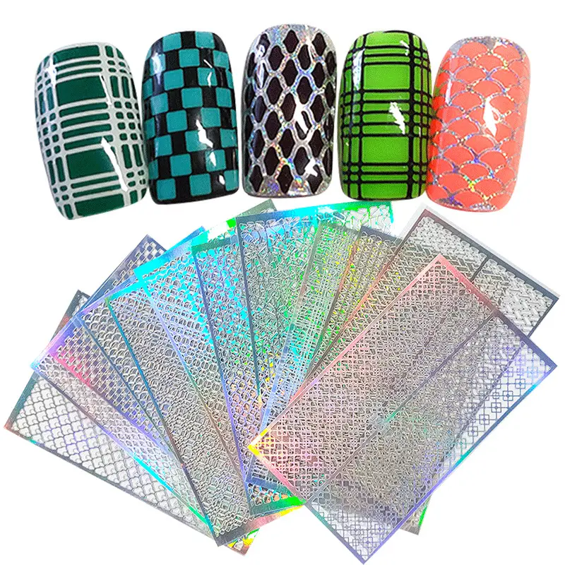 New DIY Nails Stamping Template Nail Sticker Irregular Grid Stencil Reusable Manicure Art Vinyls Hollow Stickers Nail Supplies