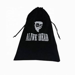 Sac à cordon en velours noir pour emballer les perruques, pochette avec logo blanc personnalisé - Product Image 2