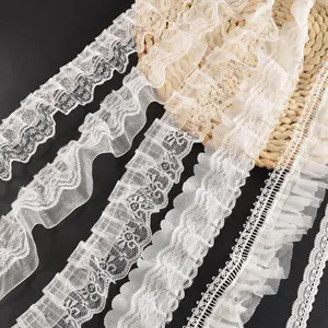 Doppelte 3D-Blume Weiß Guipure Lace Fabric Trim Edge für Frauen Brautkleid