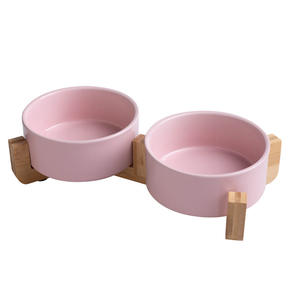 Tigela Dupla de Cerâmica para Animais de Estimação com Suporte de Madeira Integrado, Antiderrapante, Antivazamento e Impermeável para Comida e Água de Cães e Gatos - Product Image 5