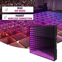 MJ 3d miroir infini carreaux de piste de danse panneau de verre dmx boîte de nuit rgb lumière led piste de danse magnétique pour fête de mariage
