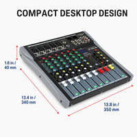 ET-60SUSB Mini table de mixage audio 8 canaux USB MP3 avec égaliseur 3 bandes et alimentation fantôme 48V pour l'enregistrement à domicile, le streaming en direct et les podcasts
