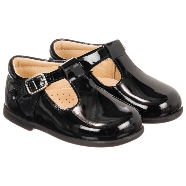 Luxury Kids Formal Shoes Leather Black Preschool T Bar Toddler Girl Shoes