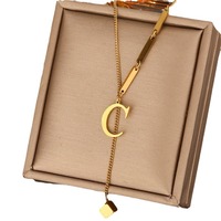 Nuevo Collar de Cadena de Bambú con Borla de Acero Inoxidable, Minimalista, para Mujer, con Diseño de 26 Letras, Sin Decoloración