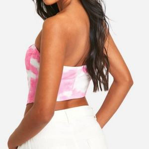 Top bandeau en jean tie-dye personnalisé avec logo, sans bretelles, court, style corset – Meilleure vente - Product Image 2