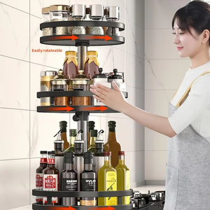 Organisateur d'épices rotatif à 360° en acier carbone, plateau de rangement antidérapant pour assaisonnements et boîtes de conserve - Rangement efficace des épices - Product Image 3